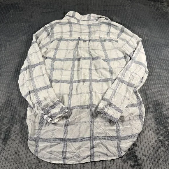 Bella Dahl High Low Button Down Blouse Top White Blue Plaid Womens M - Picture 8 of 10